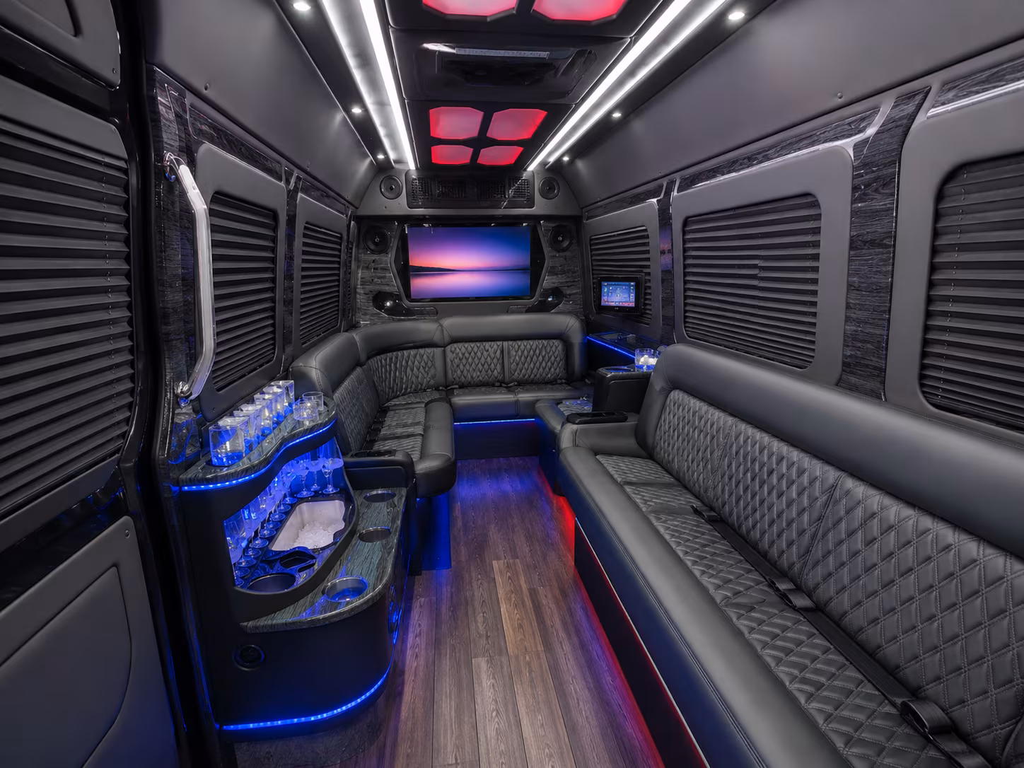 farmington hills 25 passenger party bus inside
